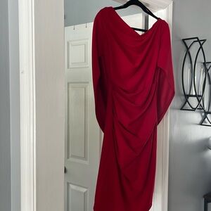 Betsy Adam’s red cape dress